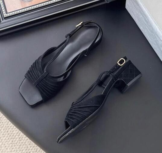 Women Shoes Size 4 In Cm - Elegant Women Black Suede Pleated Square