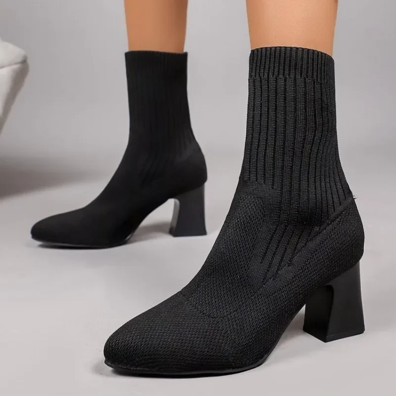 Sock Boot Women - Fashion Ladies Knitted Sock Ankle Boots