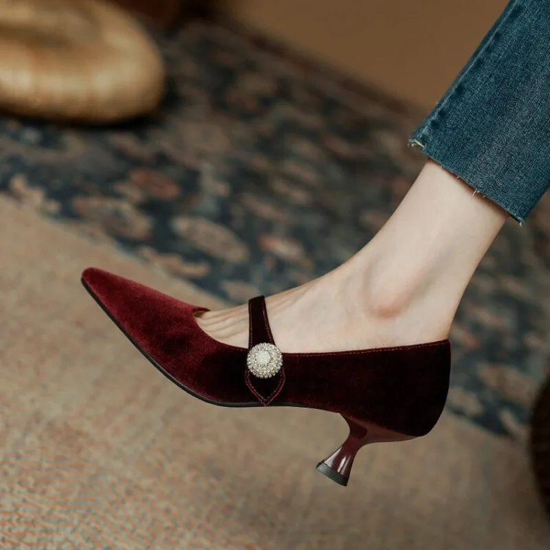 Wine Red Pointed Toe Mary Jane - огляд і ціна Slingback Pumps Women