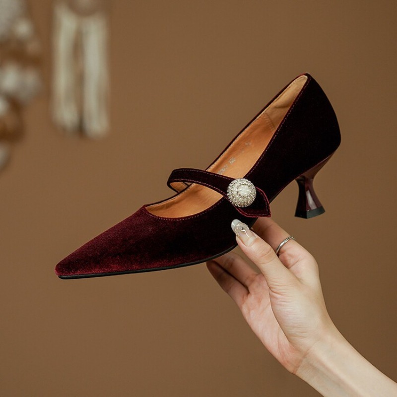 Wine Red Pointed Toe Mary Jane - огляд і ціна Slingback Pumps Women