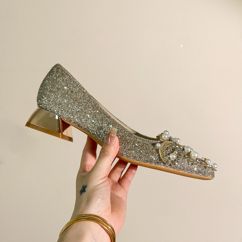 High-end Rhinestone Block Heel - огляд і ціна Slingback Pumps Women