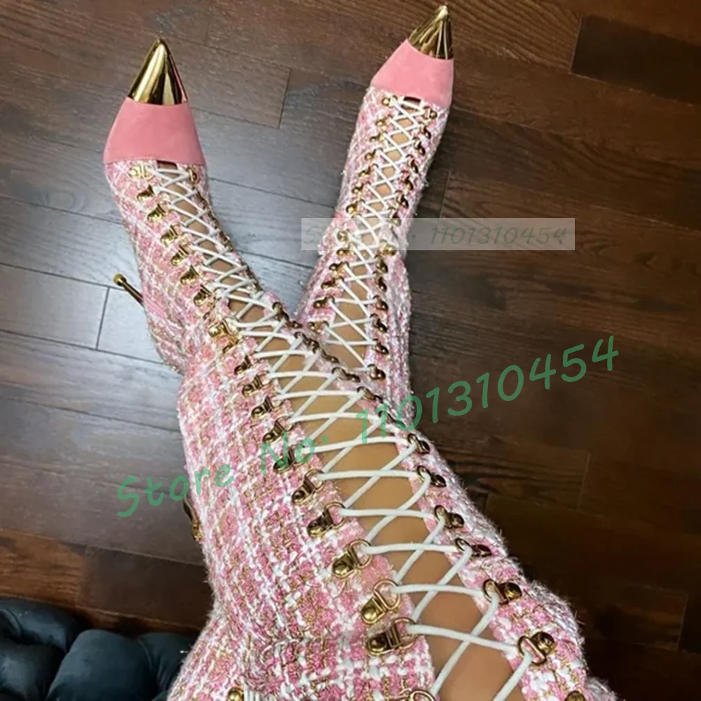 Pink Plaid Hollow Tall Boots W - огляд і ціна Sock Boot Women