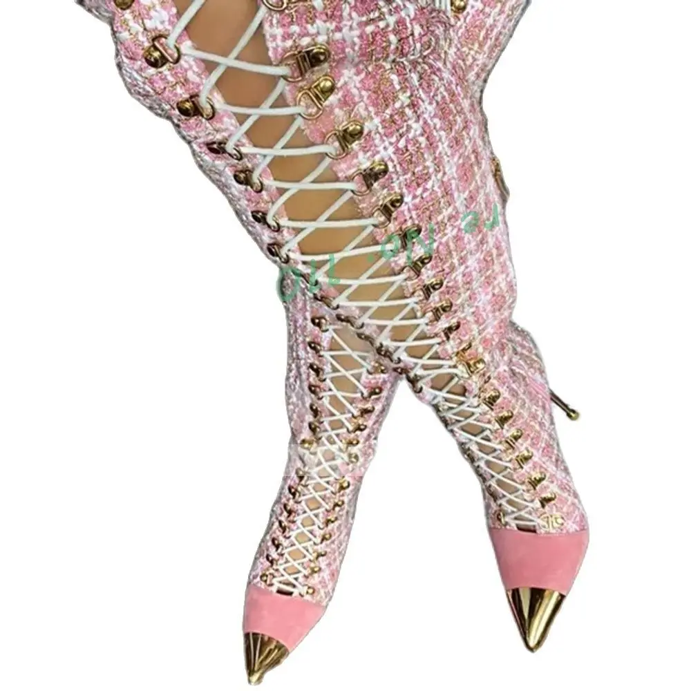 Pink Plaid Hollow Tall Boots W - огляд і ціна Sock Boot Women