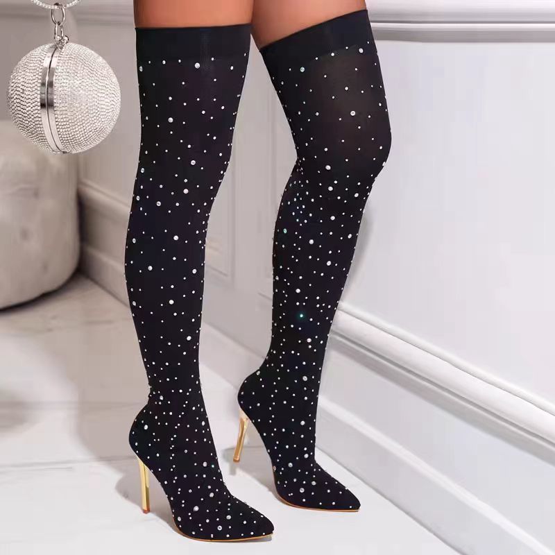 Rhinestone Slim Leg Stretch So - огляд і ціна Sock Boot Women
