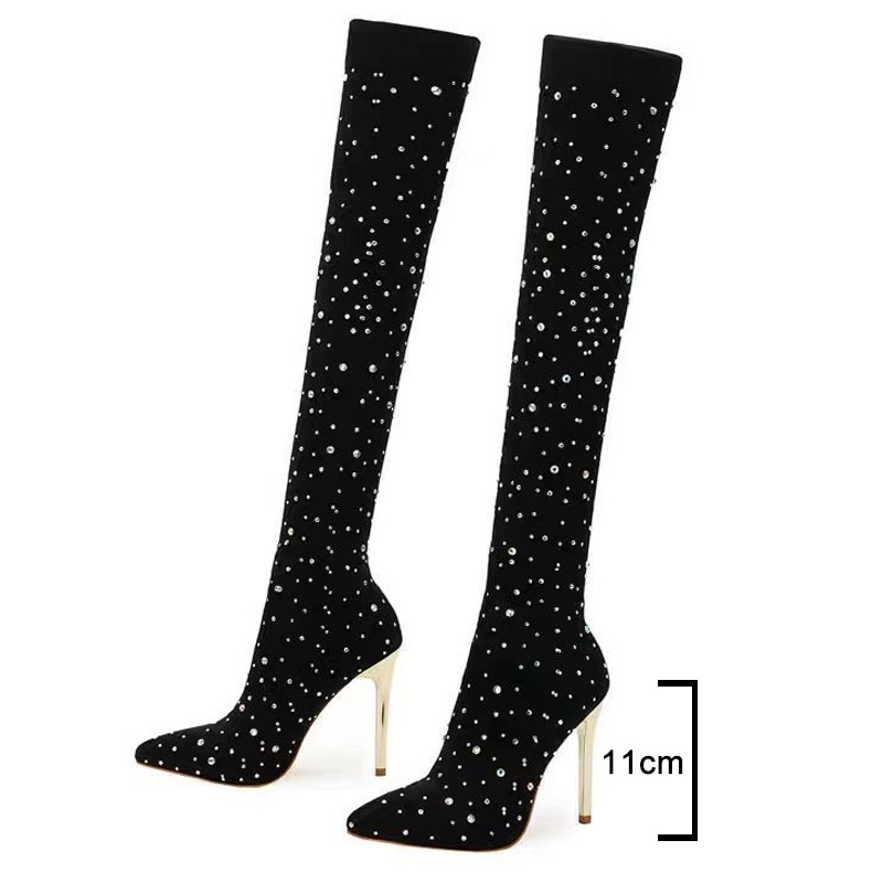 Rhinestone Slim Leg Stretch So - огляд і ціна Sock Boot Women