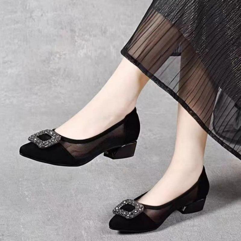Elegant Pointed Toe Mesh Block - огляд і ціна Slingback Pumps Women